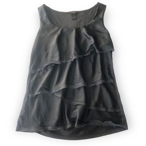 Ann Taylor Very Dark Gray Sleeveless Ruffle Shirt, M, Polyester and Cotton